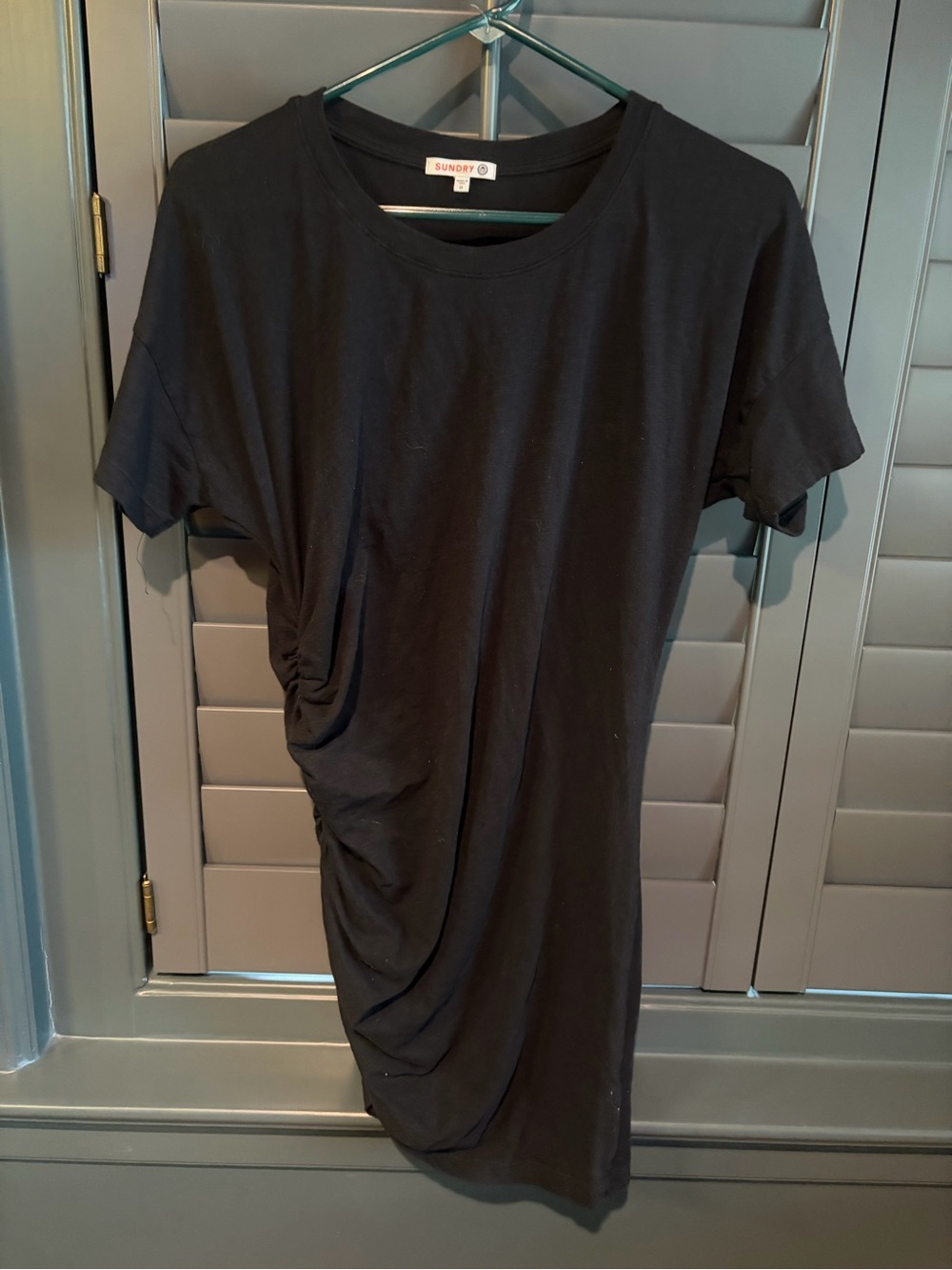 Sundry Black Ruched Short Sleeve Mini Dress